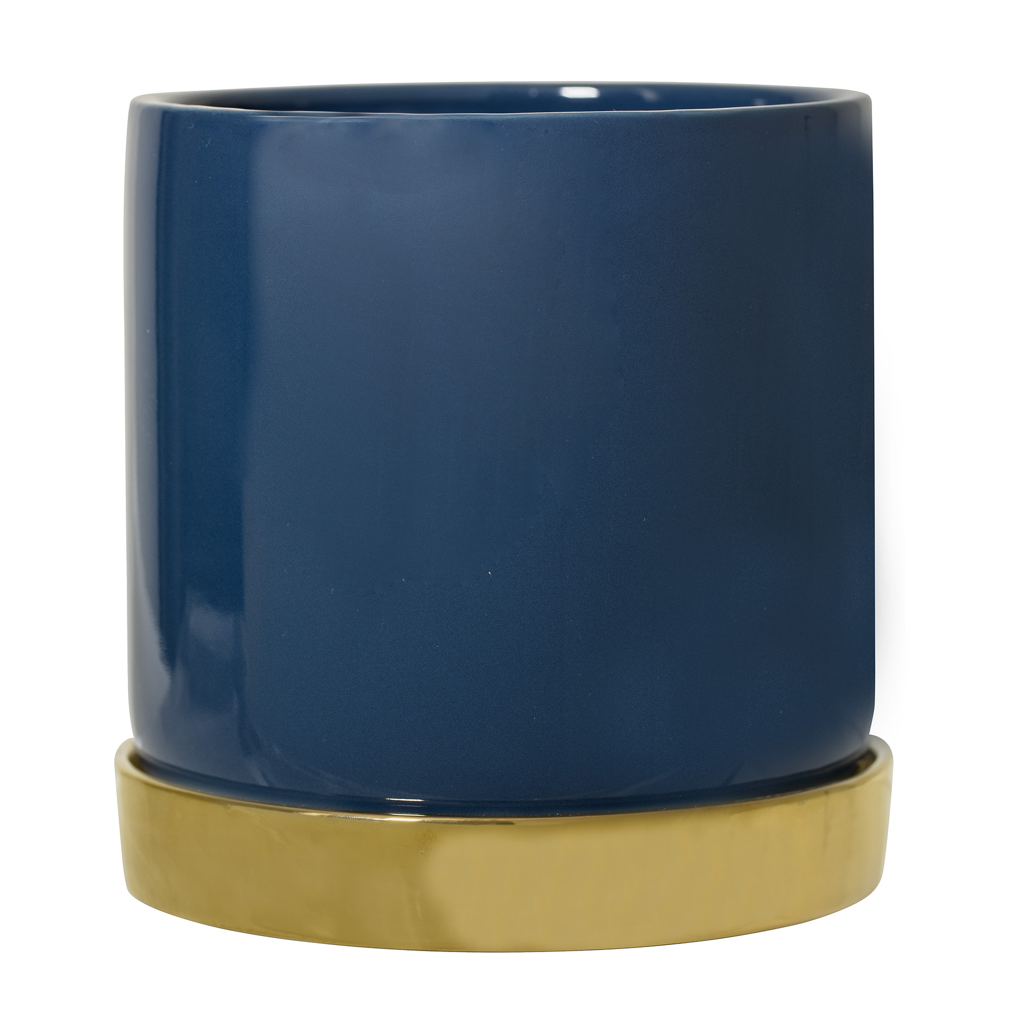 Blauer Keramik-Übertopf \'Adan\' mit goldenem Bloomingville Urban Untersetzer von | Jungle